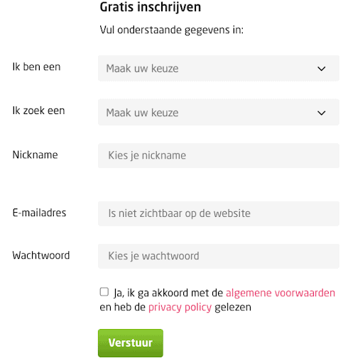 Inschrijfformulier screenshot 50PlusMatch