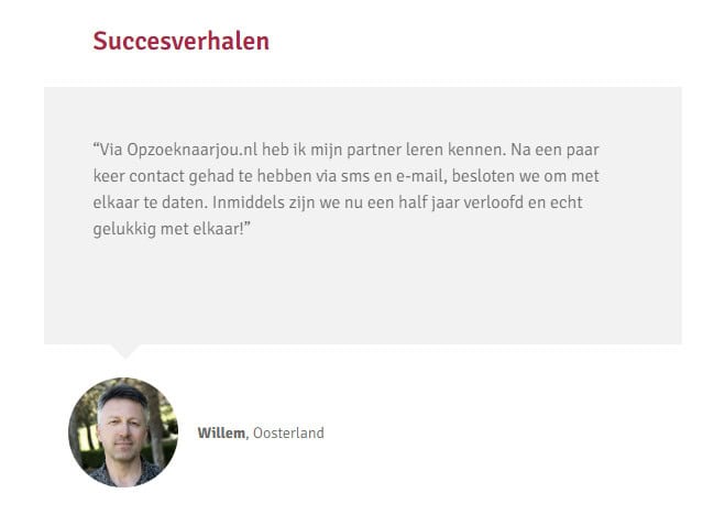 Screenshot succesverhaal opzoeknaarjou