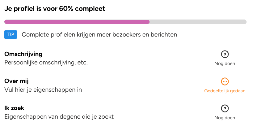 profiel invullen screenshot