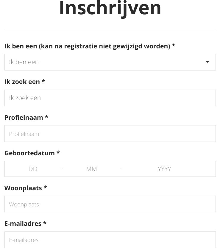 Inschrijf formulier