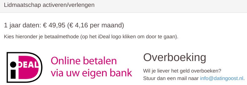 DatingOost - Betaalmogelijkheden
