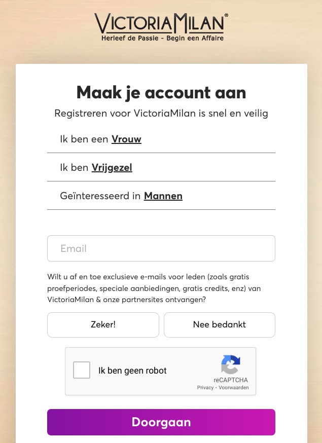 Victoria Milan - Account aanmaken