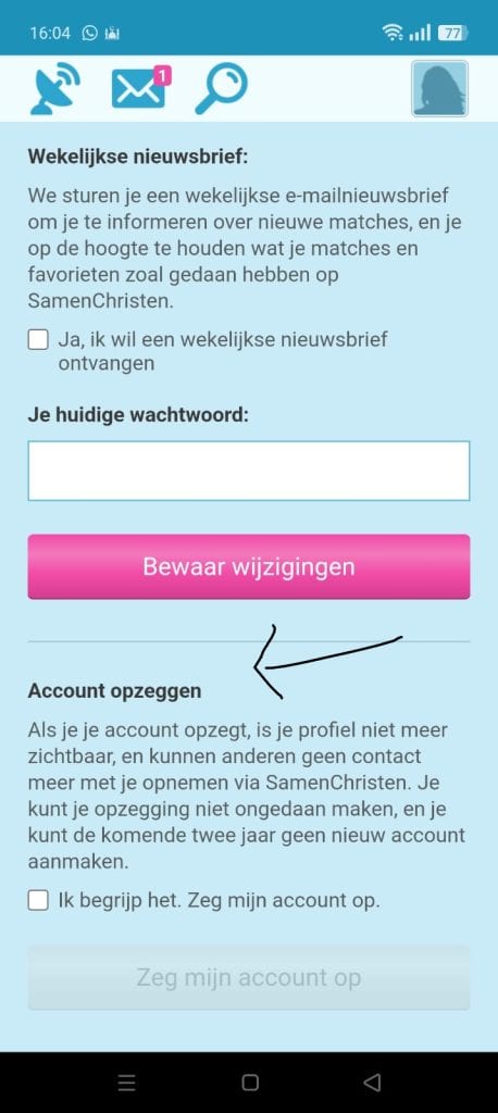 SamenChristen - Account opzeggen